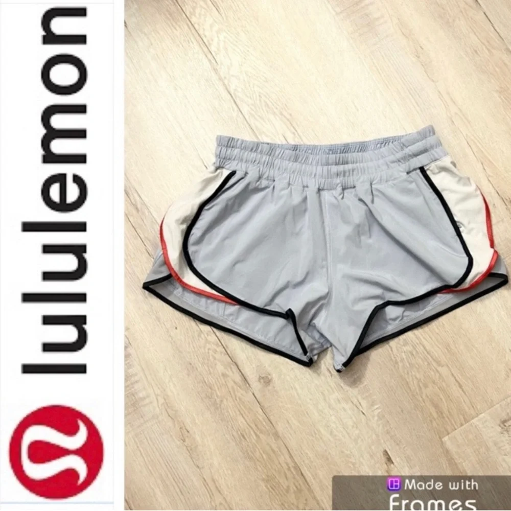 lululemon athletica Light Gray Running Shorts with Black Trim and Red Accent